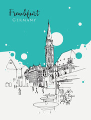 Drawing sketch illustration of Frankfurt - obrazy, fototapety, plakaty