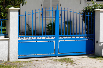 street suburb home blue vintage metal retro house gate