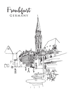 Drawing sketch illustration of Frankfurt