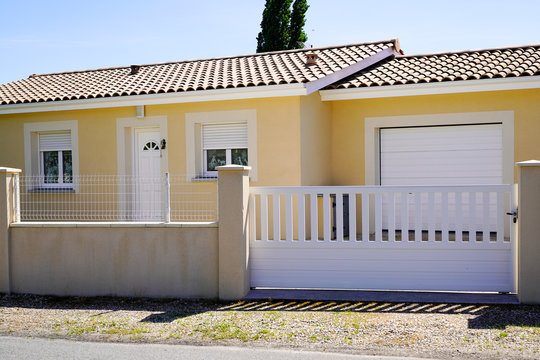 modern white suburb metal aluminum house gate in street home