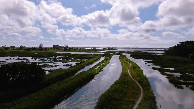 Aerial View of Ribeira do Mourao near the Aveiro Lagoon at Murtosa, Aveiro, Portugal