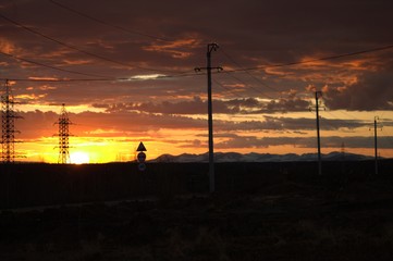 Orange sunset at the beginning of the Polar summer