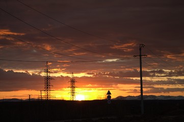 Orange sunset at the beginning of the Polar summer