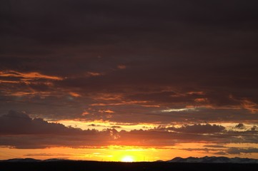 Orange sunset at the beginning of the Polar summer