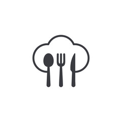 Restaurant logo. Fork, spoon and knife line isolated vector illustration.