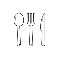 Fork, spoon and knife line isolated vector illustration. Cooking logo black silhouette icons.