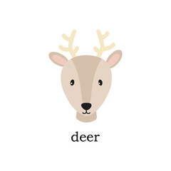 Cute deer head vector. Animal cartoon print illustration isolated on white.