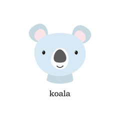 Cute koala head vector. Animal cartoon print illustration isolated on white.
