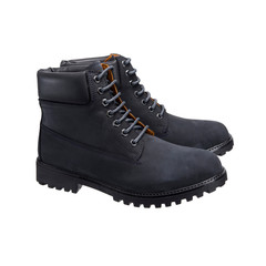 high leather shoes with laces on the tread isolated on a white background, clothing accessory.