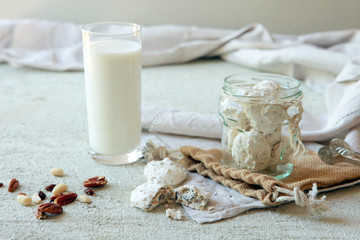 nut cookies with peanuts on concrete backdrop
