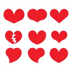set of red heart icon collection, love symbols - Vector