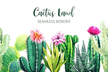 Foto op Canvas Seamless border composed of watercolor cactus plants © nurofina