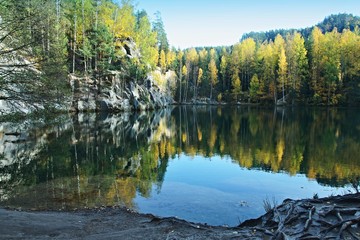 Czech Republic-view on lake Sandstone in Adrspach rocks