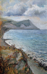 grey morning on the sea, oil painting