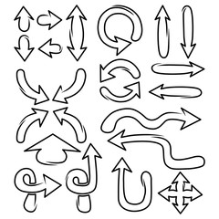 Set black arrows in hand drawn style. closed loops