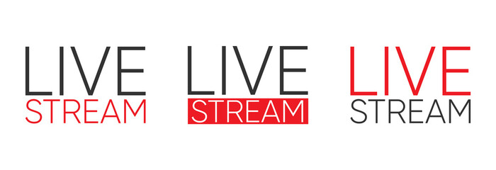 Set of live streaming icons. Red symbols and buttons of live streaming, broadcasting, online stream. Lower third template for tv, shows, movies and live performances. Vector