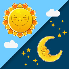 Split-screen Showing The Sun And The Moon