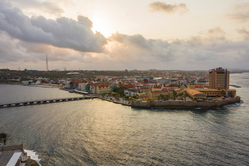 Aerial view over downtown Willemstad - Curacao - Caribbean Sea
