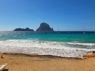 naturalistic maritime panorama of Es Vedra in the sea of ​​Ibiza from Cala d'Hort