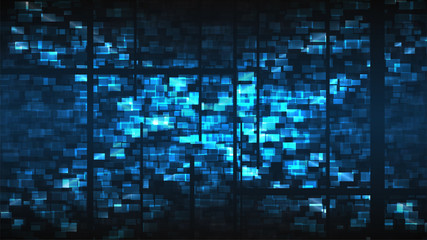 Cyberpunk glitch background. Dark blue backdrop with distorted pixel pattern. Digital wallpaper. Futuristic sci-fi style. Cyberspace. Corrupted data concept. Technology art. Stock vector illustration