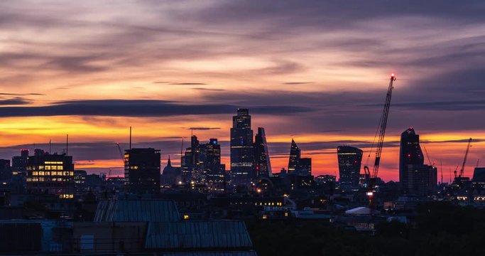 Dramatic London city sunrise 4k motion night to day time lapse video 4096x2160