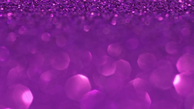  Glittering Particles With Bokeh. Big violet bokeh background. Purple defocused circular facula. Natural Floating Organic Abstract Particles.