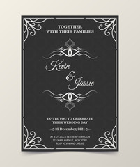 Vintage style vector design invitation card with a black background