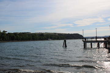 View of blue water of lake bracciano near rome italy lake water producing wonder scenic view of landscape