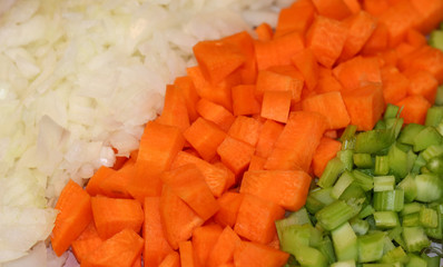 Mirepoix, the combination of carrot, celery and onion, is widely used in the preparation of different dishes.