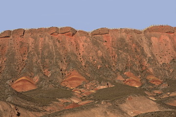 Fototapeta premium The-Great-Wall-on-the-Precipice landform from Colorful-Embroidered Observation Deck. Zhangye Danxia-Qicai Scenic Spot-Gansu-China-0886