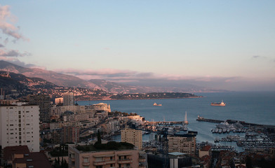 sunset over the city, Monaco, Mediterranean sea