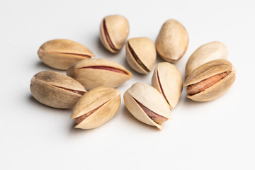 Pistachios on a white background