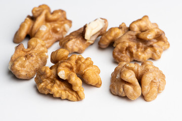 Walnuts on a white background