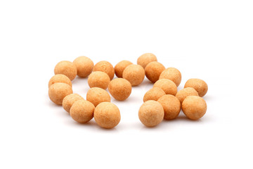 Organic Spicy, covered chickpeas on white background