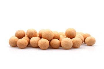 A group Organic Spicy, covered chickpeas on white background