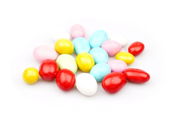 Multi-colored chocolate dragee isolated on white background