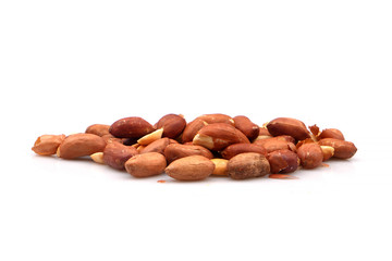 Organic Dried unsalted peanuts on white background