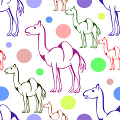 Seamless background with camels with polkadot background.