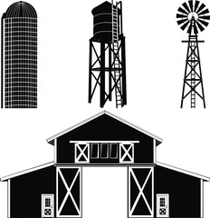 silhouette of a barn building