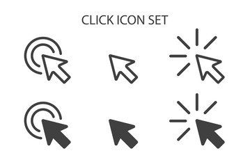 Mouse click icon with arrow computer cursor pointer. Flat vector illustration for website button design. Line point pictogram for web graphic press symbol isolated on white background. SET1 - obrazy, fototapety, plakaty