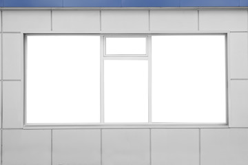 Blank banners on window outdoors. Advertising board design