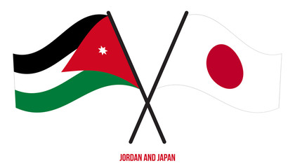 Jordan and Japan Flags Crossed And Waving Flat Style. Official Proportion. Correct Colors