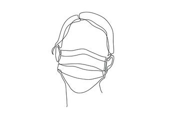 One continuous line drawing  medical face mask.