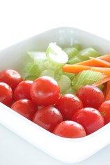 Chopped vegetable, celery and cherry tomato with carrot