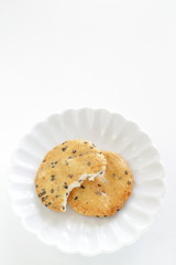 Japanese food, black sesame rice cracker on dish
