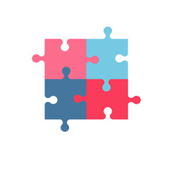 Vector illustration made from four colorful pink and blue puzzle pieces. - obrazy, fototapety, plakaty