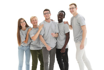 Fototapeta premium in full growth. group of diverse young people in identical t-shi