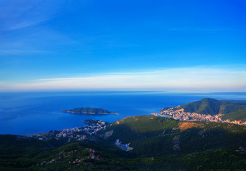 Adriatic Sea aerial view of the coastline and mountains scenery 