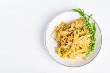 Thai food, Spicy green mango salad (Tum Ma Muang), Top view