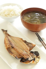 Japanese food, grilled mackerel and miso soup served with rice 